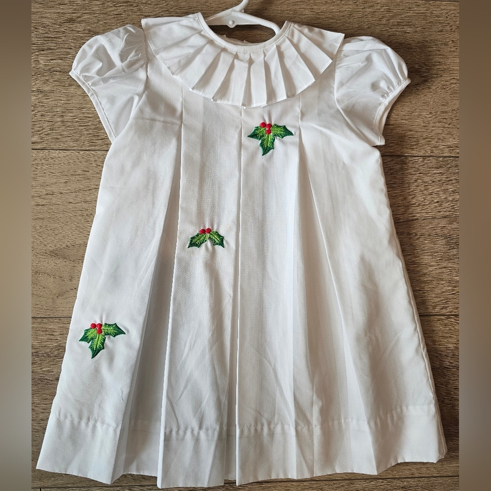 The Proper Peony - White Dress with Holly Embroidery